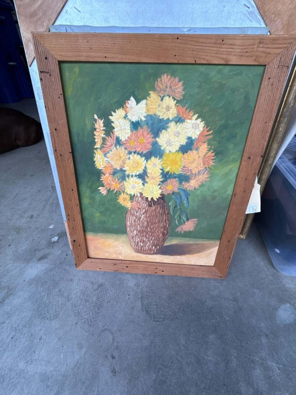 Vintage Floral Still Life Oil Painting in Wooden Frame